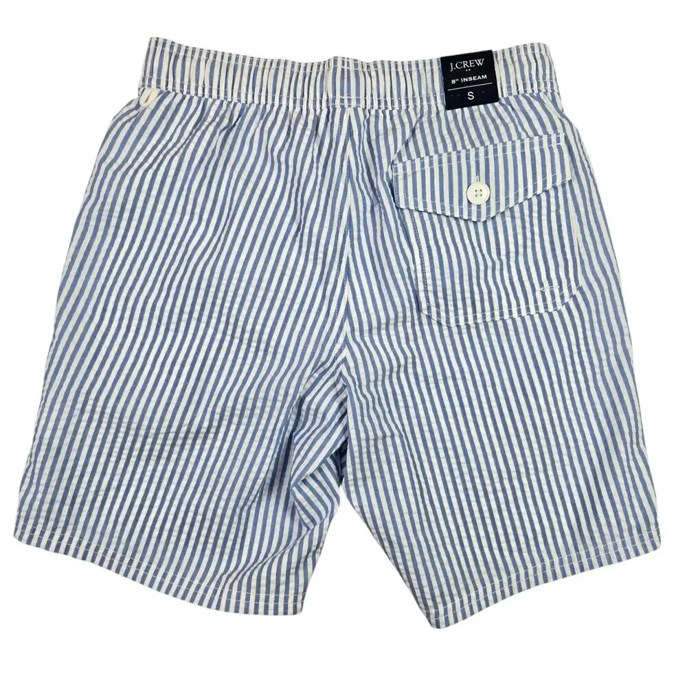 NWT J.Crew Mens Flex Swimwear Swim 8” Trunks Shorts Blue White Stripe Size Small